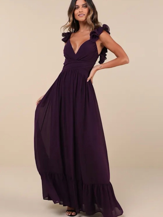Lulus Dresses & Skirts - Lulu's Plum Ruffle Strap Maxi Dress